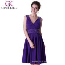 Grace Karin Sleeveless Deep V-neck Short Chiffon Purple Bridesmaid Dress CL3137-1